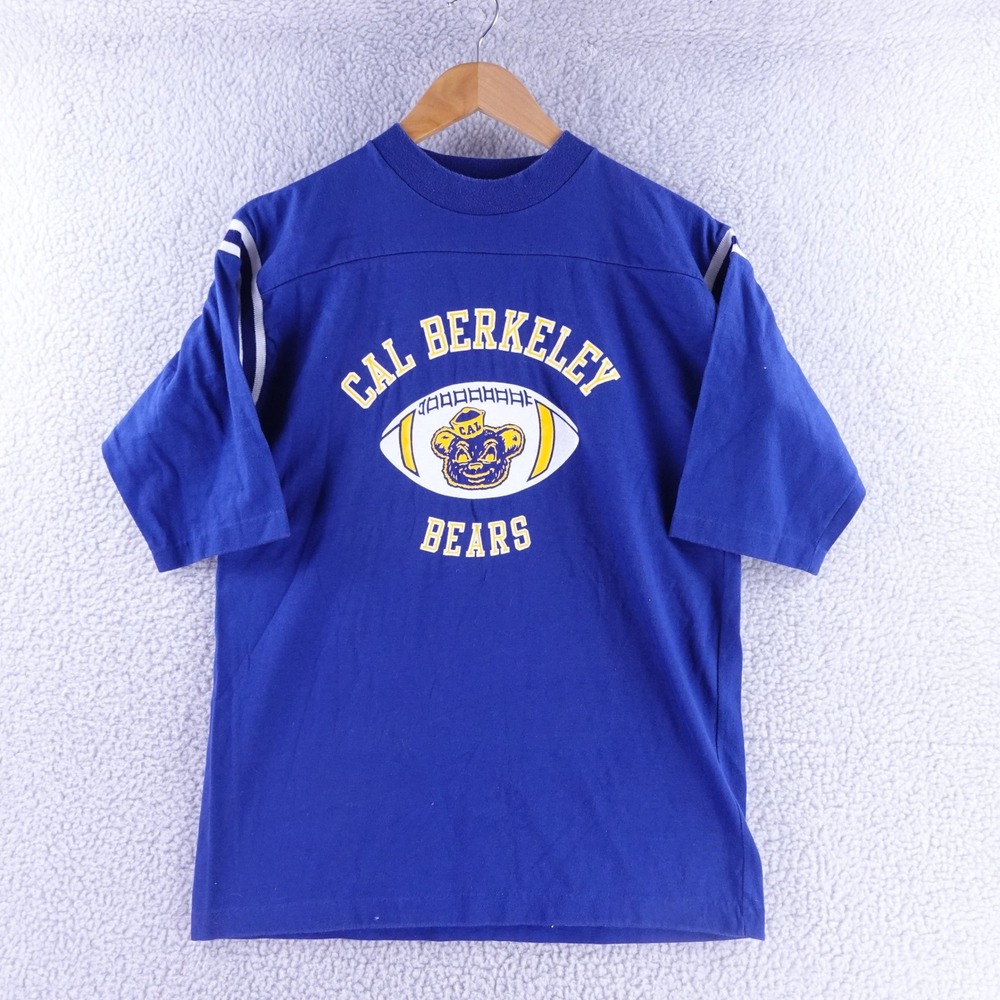 Vintage 70s Artex Cal Berkeley Bears Football T-Shirt Blue Mens L Single-Stitch